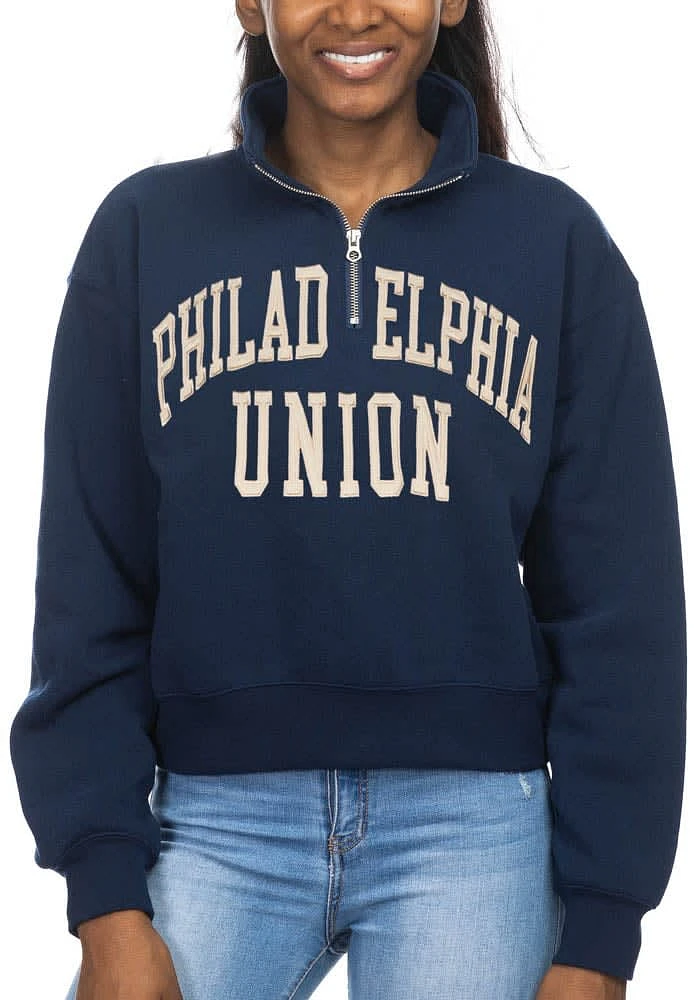 Philadelphia Union Womens Navy Blue Crop Qtr Zip