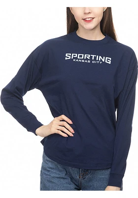 Sporting Kansas City Womens Navy Blue Drop shoulder LS Tee