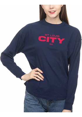 St Louis City SC Womens Navy Blue Drop shoulder LS Tee