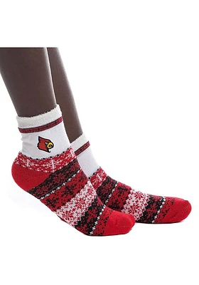 Louisville Cardinals Fuzzy Dot Design Womens Quarter Socks