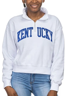 Kentucky Wildcats Womens White Cropped Sport Fleece Qtr Zip