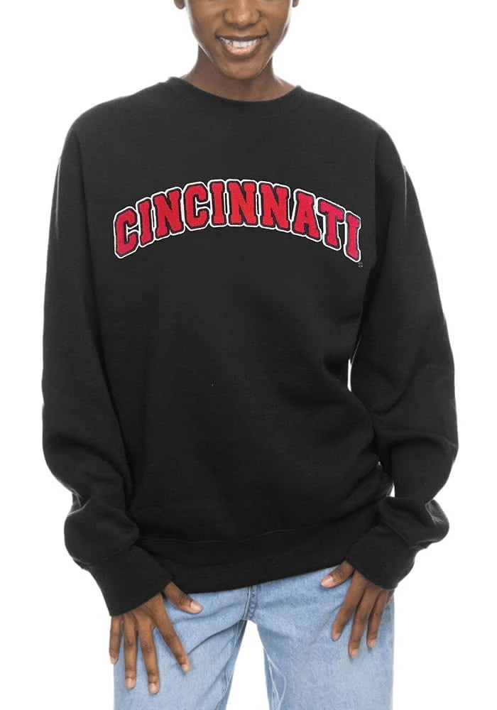 Cincinnati Bearcats Womens Black Chenille Sport Fleece Crew Sweatshirt