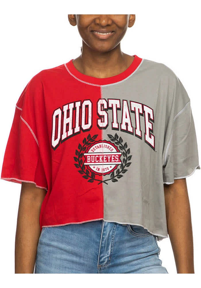 Ohio State Buckeyes Womens Red Colorblock Short Sleeve T-Shirt