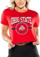 Ohio State Buckeyes Womens Red Glitter Crop Short Sleeve T-Shirt