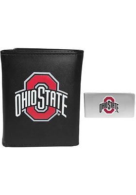 Ohio State Buckeyes Leather w Money Clip Mens Trifold Wallet