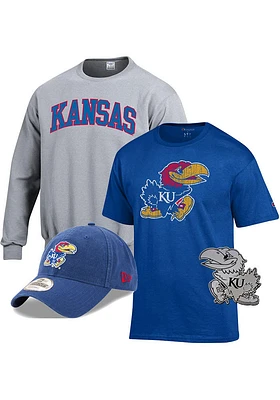 Kansas Jayhawks Mens Grey Gift Pack Sets Long Sleeve Crew Sweatshirt