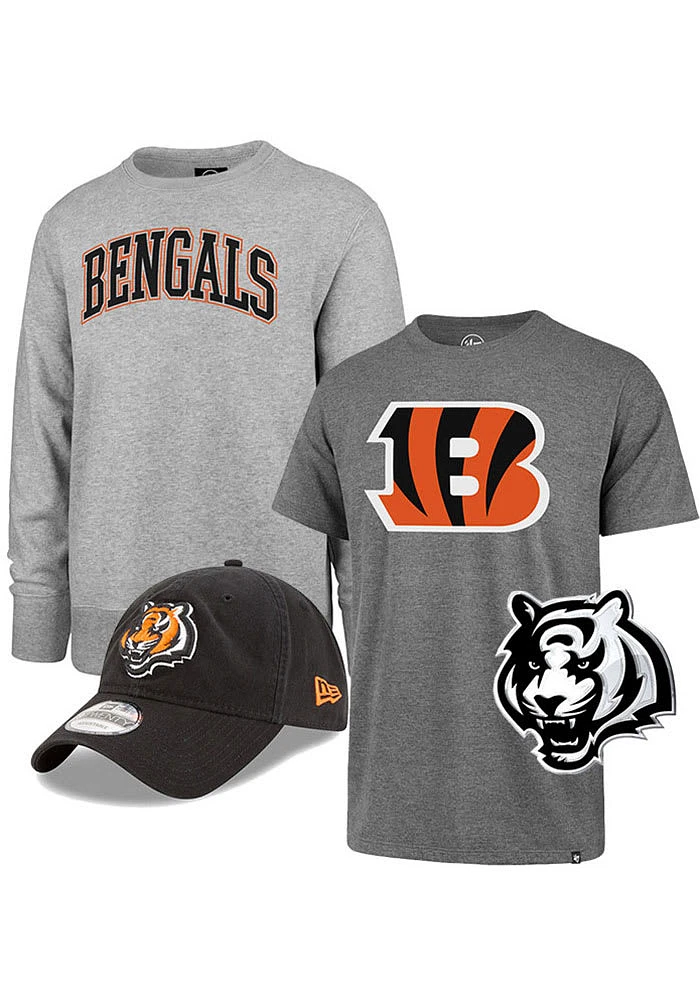 Cincinnati Bengals Mens Grey Gift Pack Long Sleeve Crew Sweatshirt