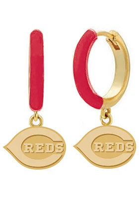 Cincinnati Reds Enamel Metal Logo Hoops Womens Earrings