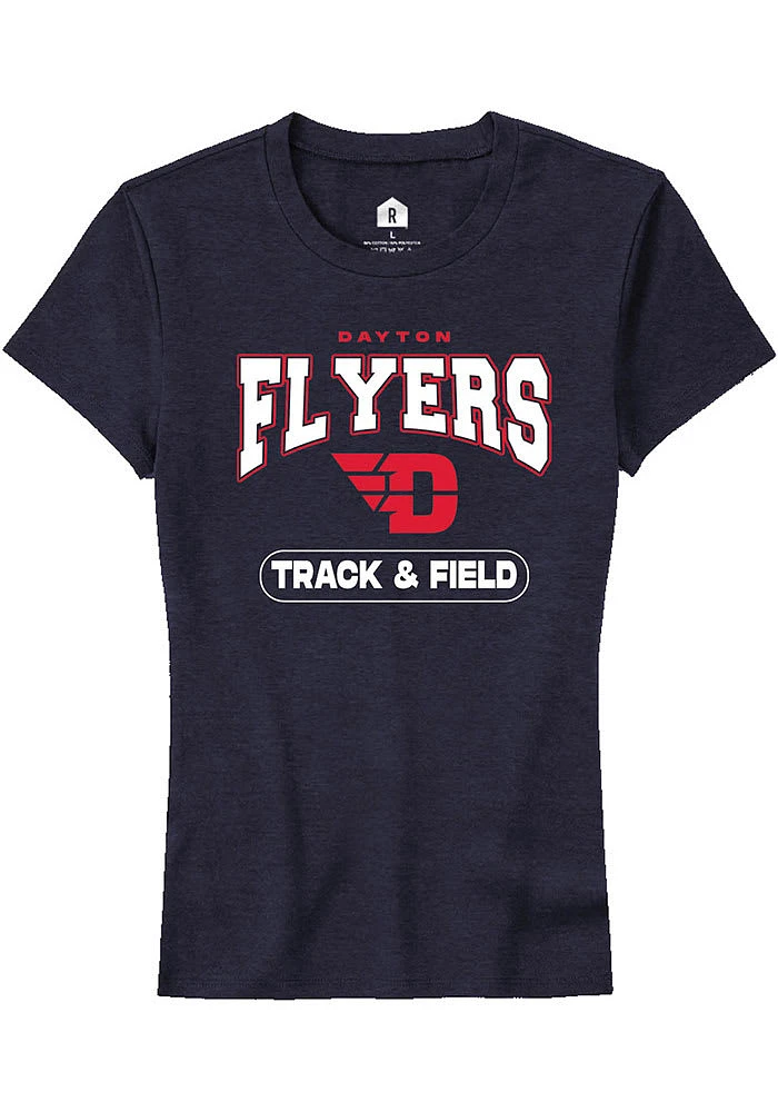 Rally Dayton Flyers Womens Navy Blue Track & Field Short Sleeve T-Shirt