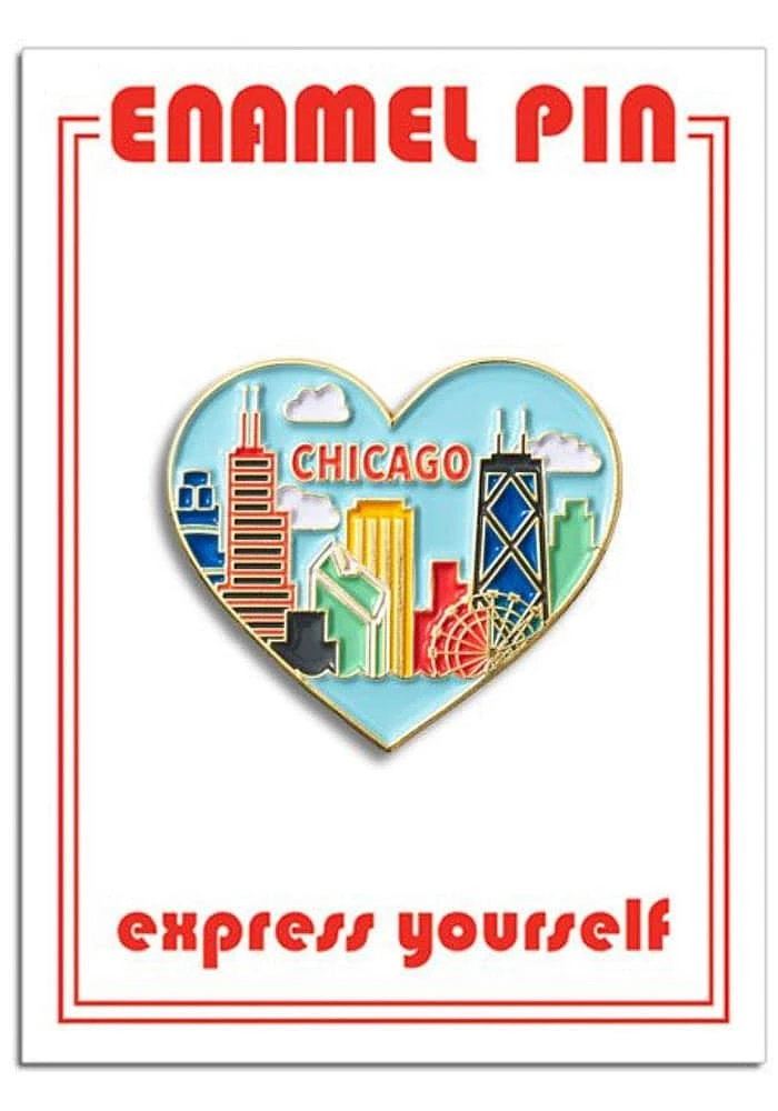 Chicago Souvenir Skyline Heart Pin - White
