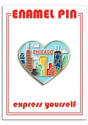 Chicago Souvenir Skyline Heart Pin - White