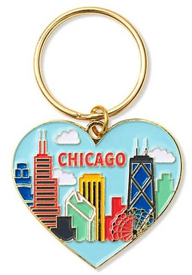 Chicago Skyline Heart Keychain - White