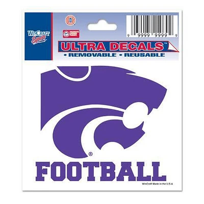K-State Wildcats 3x4 Football Ultra Auto Decal - Purple