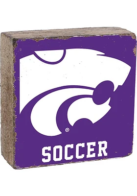 K-State Wildcats 6x6x2 Soccer Rustic Block Sign - White