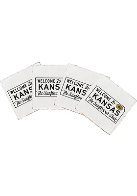 Kansas Sunflower State Welcome 4x4 Wood Coaster - White