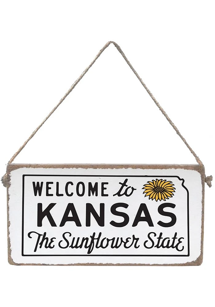 Kansas Sunflower State Welcome Mini Plank Sign - White