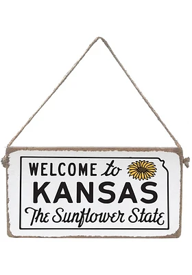 Kansas Sunflower State Welcome Mini Plank Sign - White