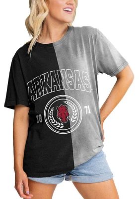 Gameday Couture Arkansas Razorbacks Womens Grey Crossroads Split Bleach Dye Short Sleeve T-Shirt