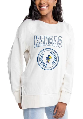 Gameday Couture Kansas Jayhawks Womens Ivory Side Slit Crew Sweatshirt