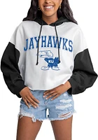 Gameday Couture Kansas Jayhawks Womens White Good Time Drop Shoulder Colorblock Crop Hooded Sweats..
