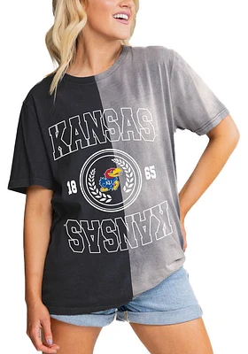 Gameday Couture Kansas Jayhawks Womens Navy Blue Crossroads Split Bleach Dye Short Sleeve T-Shirt