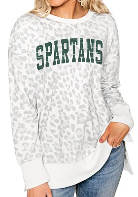 Gameday Couture Michigan State Spartans Womens White Hide and Chic Leopard Crew Sweatshirt