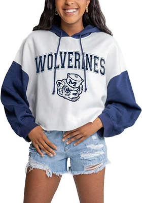 Gameday Couture Michigan Wolverines Womens White Good Time Drop Shoulder Colorblock Crop Hooded Sw..