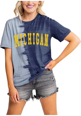 Gameday Couture Michigan Wolverines Womens Navy Blue Find Your Groove Split Dye Short Sleeve T-Shi..