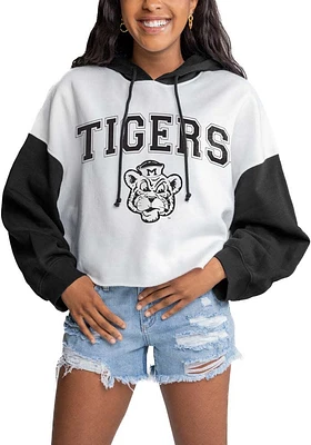 Gameday Couture Missouri Tigers Womens White Good Time Drop Shoulder Colorblock Crop Hooded Sweats..