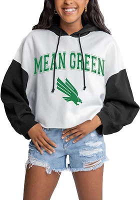 Gameday Couture North Texas Mean Green Womens White Good Time Drop Shoulder Colorblock Crop Hooded..