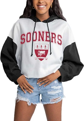 Gameday Couture Oklahoma Sooners Womens White Good Time Drop Shoulder Colorblock Crop Hooded Sweat..