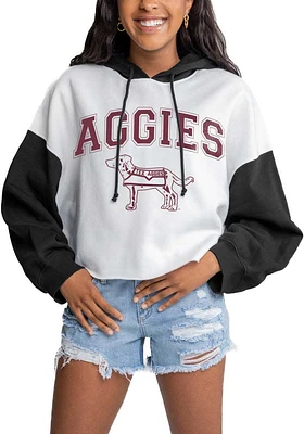 Gameday Couture Texas A&M Aggies Womens White Good Time Drop Shoulder Colorblock Crop Hooded Swe..