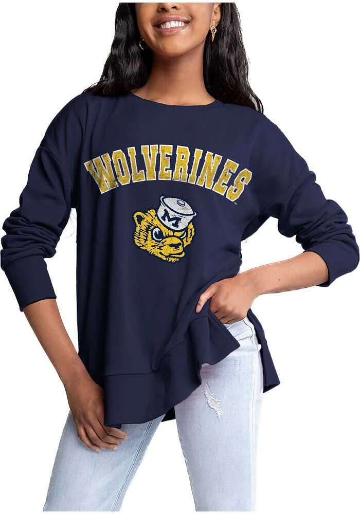 Gameday Couture Michigan Wolverines Womens Navy Blue Side Slit Design Crew Sweatshirt