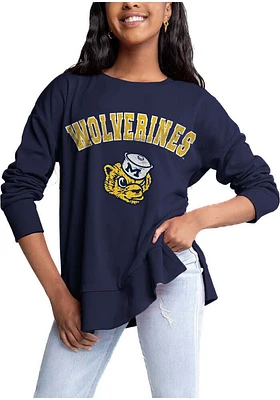 Gameday Couture Michigan Wolverines Womens Navy Blue Side Slit Design Crew Sweatshirt