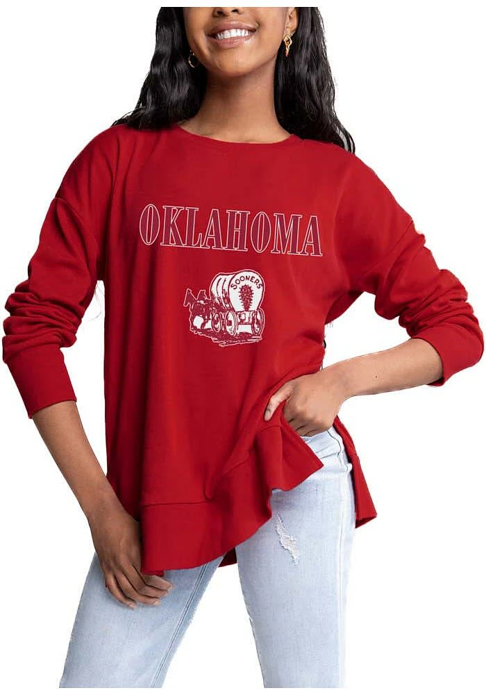 Gameday Couture Oklahoma Sooners Womens Crimson Side Slit Detail Crew Sweatshirt