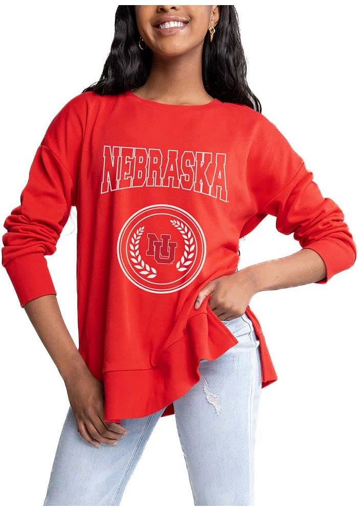 Gameday Couture Nebraska Cornhuskers Womens Red Side Slit Detail Crew Sweatshirt