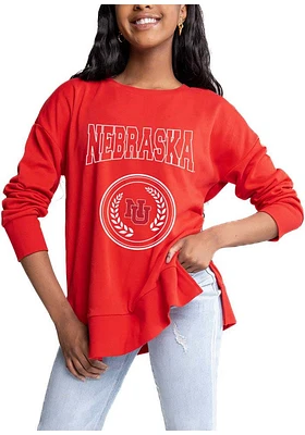 Gameday Couture Nebraska Cornhuskers Womens Red Side Slit Detail Crew Sweatshirt