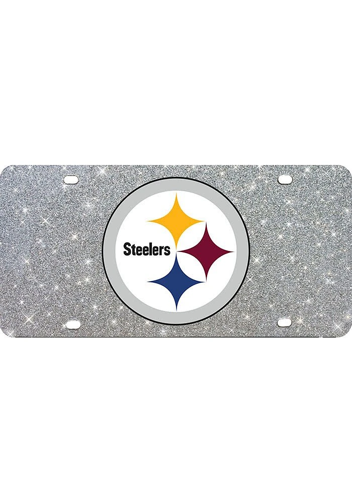 Pittsburgh Steelers Grey Glitter Car Accessory License Plate