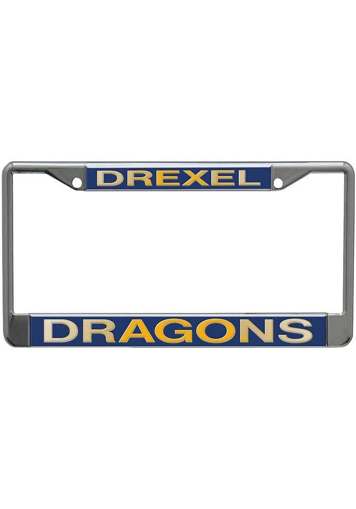 Drexel Dragons Team Name Chrome License Plate Frame - Blue