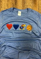 Kansas Jayhawks Blue Heart Basketball Short Sleeve T Shirt