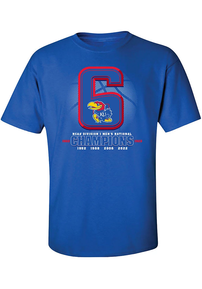 Kansas Jayhawks 2022 National Champions Six Time Short Sleeve T Shirt