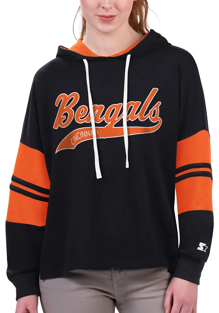 Starter Cincinnati Bengals Womens Black Bump and Run Hooded Sweatshirt