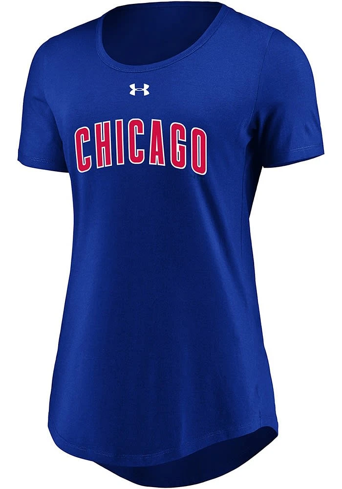 Under Armour Chicago Cubs Womens Blue Passion Team Font Short Sleeve T-Shirt