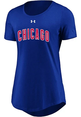 Under Armour Chicago Cubs Womens Blue Passion Team Font Short Sleeve T-Shirt