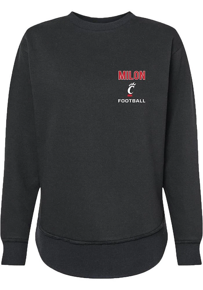 Judea Milon  Rally Cincinnati Bearcats Womens Black NIL Embroidered Crew Sweatshirt