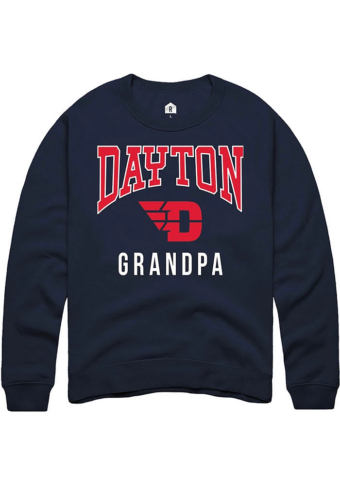 Rally Dayton Flyers Mens Navy Blue Grandpa Long Sleeve Crew Sweatshirt