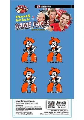 Oklahoma State Cowboys 4pk Pistol Pete Tattoo