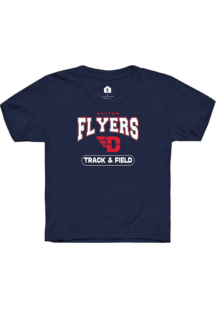Rally Dayton Flyers Youth Navy Blue Track & Field Short Sleeve T-Shirt