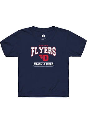 Rally Dayton Flyers Youth Navy Blue Track & Field Short Sleeve T-Shirt