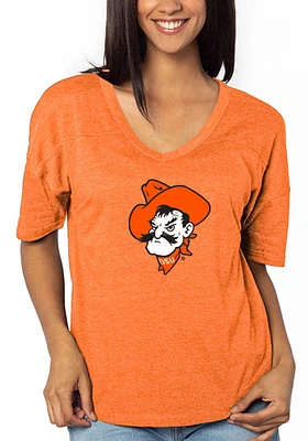 Oklahoma State Cowboys Womens Orange V Happy Jersey Style Short Sleeve T-Shirt